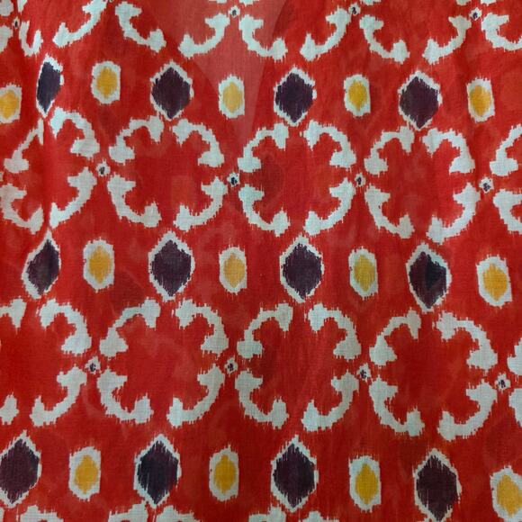 Lafayette 148 New York Red Ikat Print Button Front Blouse Women Sz 14 Tie Front - Picture 9 of 13